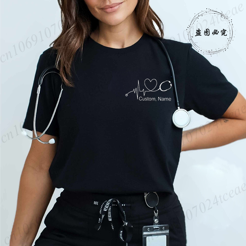 Stethoscope - Aangepaste naam verpleegster shirt stethoscoop hartslag